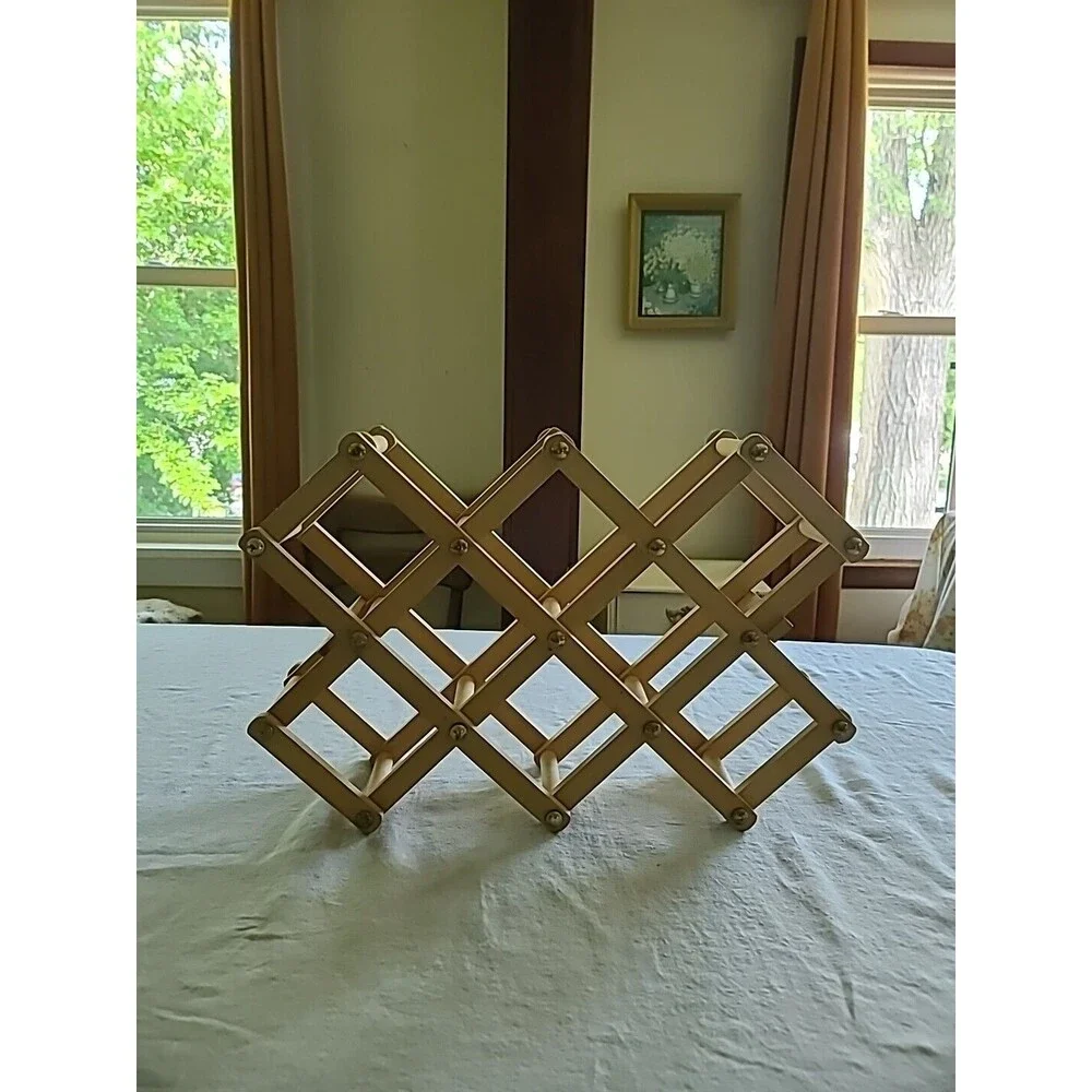 Vintage Blonde Wooden Folding Accordion Wine Rack